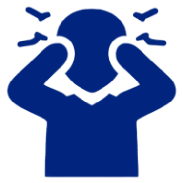 Silhouette of a person holding their head with both hands, with stress or headache lines around the head.