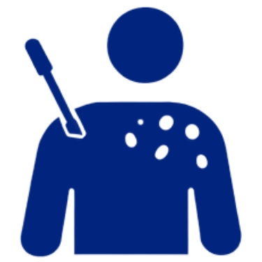 Illustration of an artist with a paintbrush and palette in blue.