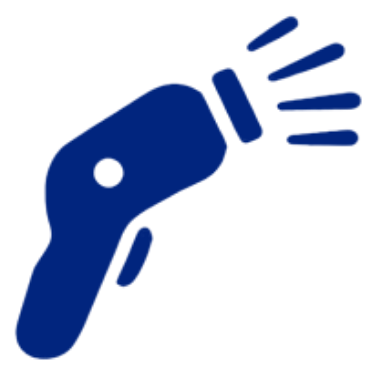 Icon of a handheld infrared thermometer emitting infrared heat waves.