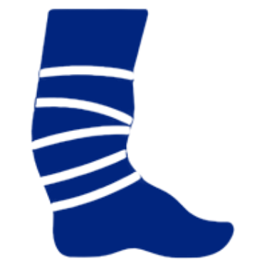 A dark blue sock with black stripes.