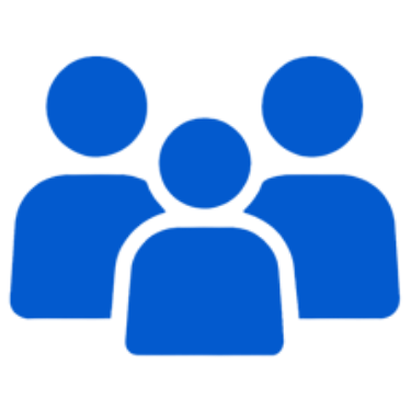 Icon of three blue human figures representing a group or team.
