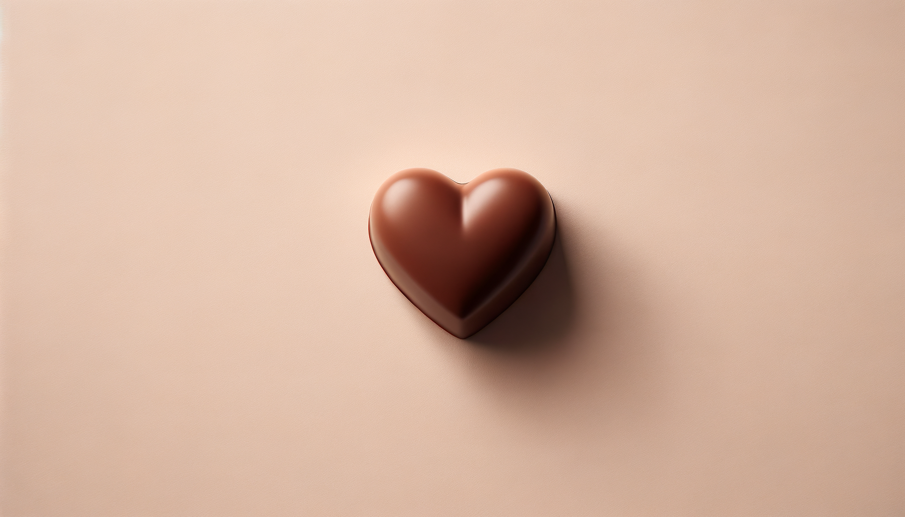 A smooth, glossy, heart-shaped object made of chocolate on a beige background.