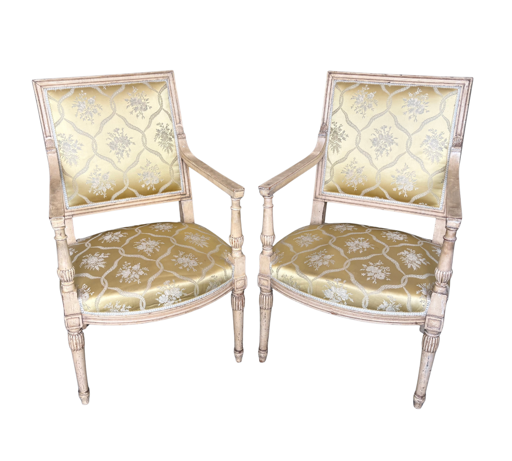 A Pair of French Louis XVI Style Painted Fauteuils, c.1890