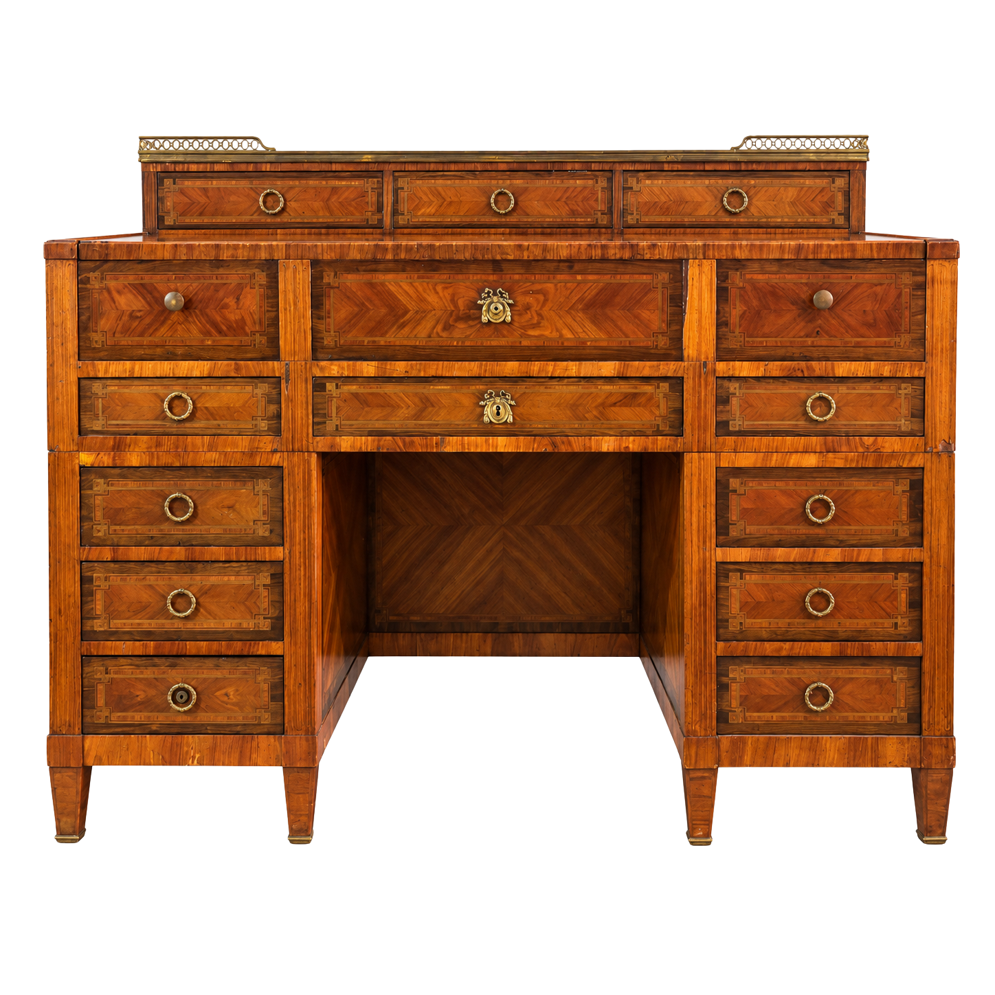A French Louis XVI Style Kingwood and Marquetry Pedestal Bureau