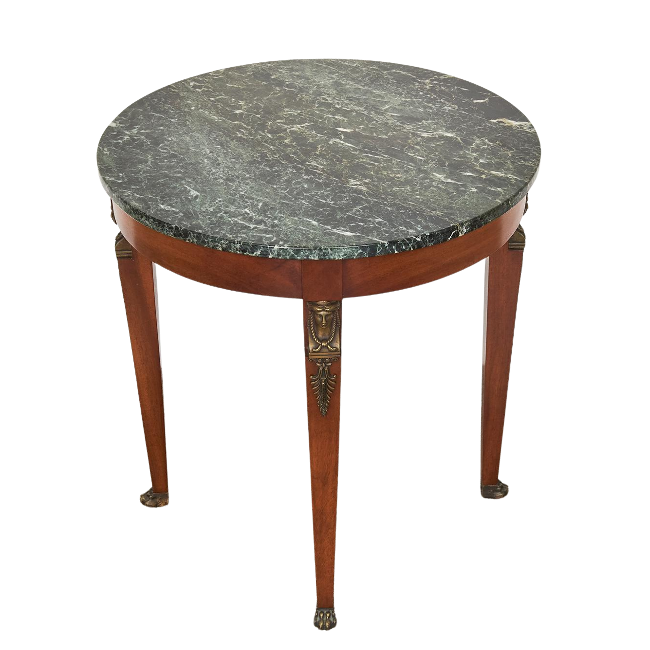 French Empire Revival Walnut and Green Marble Guéridon