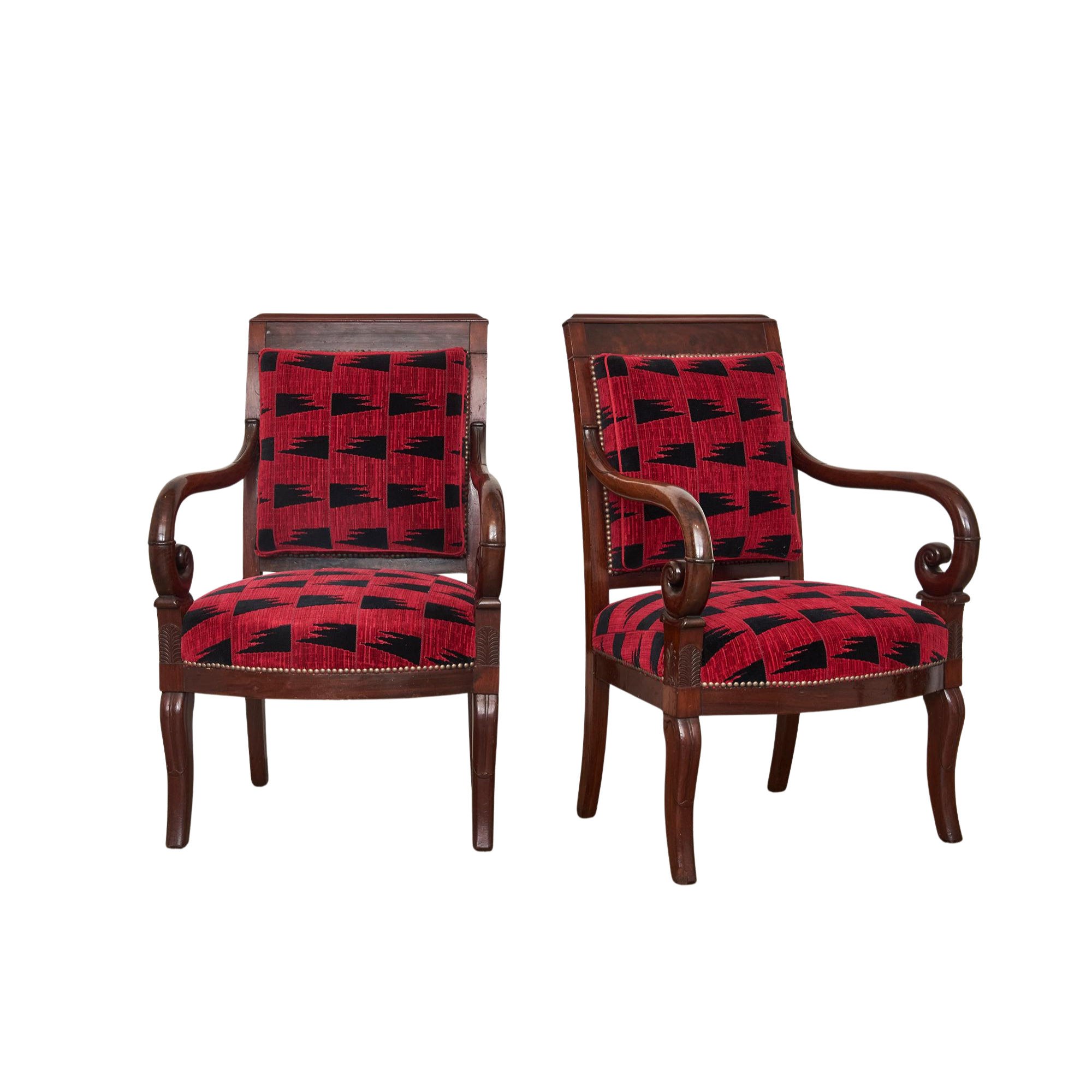 A Pair of Rhenish Late Empire or Early Biedermeier Mahogany Fauteuils, c.1825