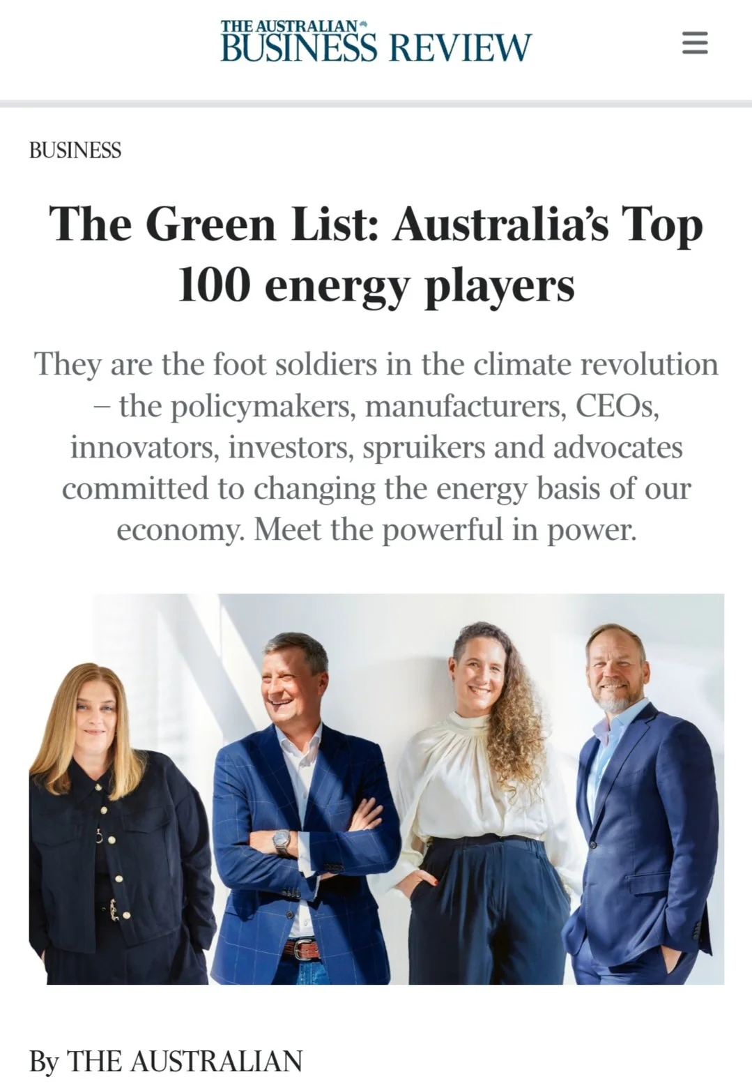 Screenshot from an article about the Australian's Top 100 Green List 2024