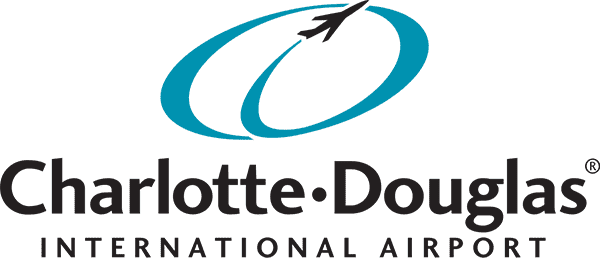Charlotte Douglas International Airport logo featuring a stylized airplane and text.