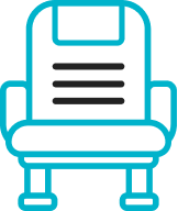 Simplified illustration of an office chair with a high back and armrests