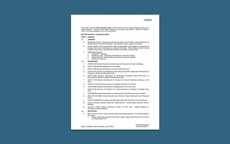 View Dynamic Glazing Specification - Reference Section 08 88 00