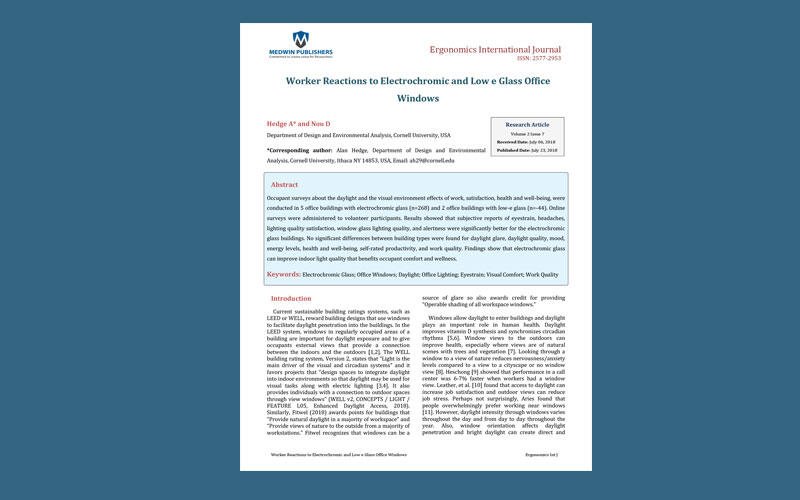 Worker Reactions to Electrochromic and Low e Glass Office Windows