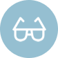 Icon of eyeglasses on a blue circular background.