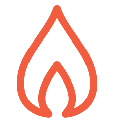 A stylized red flame icon on a white background.