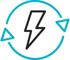 An icon of a lightning bolt inside a circle with two arrows pointing toward the bolt from the sides.