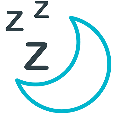 A crescent moon with three small 'Z' symbols indicating sleeping or sleeping. The moon outline is blue. The 'Z's are black.