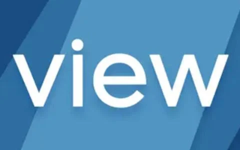 The image shows a blue background with the word 'view' written in white, centered in the image.