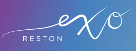Reston logo with the word 'oxo' in cursive and 'Reston' in uppercase letters on a blue gradient background.