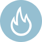 Icon of a flame on a blue circular background