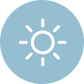 Sunny weather icon with a sun illustration on a blue background.