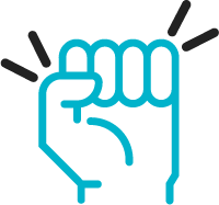 A blue line drawing of a raised clenched fist.