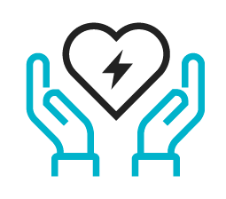 Two hands holding a heart with a lightning bolt in the center.