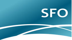 SFO airport logo with blue background and white text