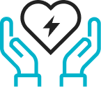 Two hands holding a heart with a lightning bolt inside it
