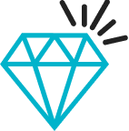 A blue outlined diamond icon with radiating lines.