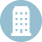 Icon of a multi-story office building with windows, depicted in a minimalistic blue and white style.