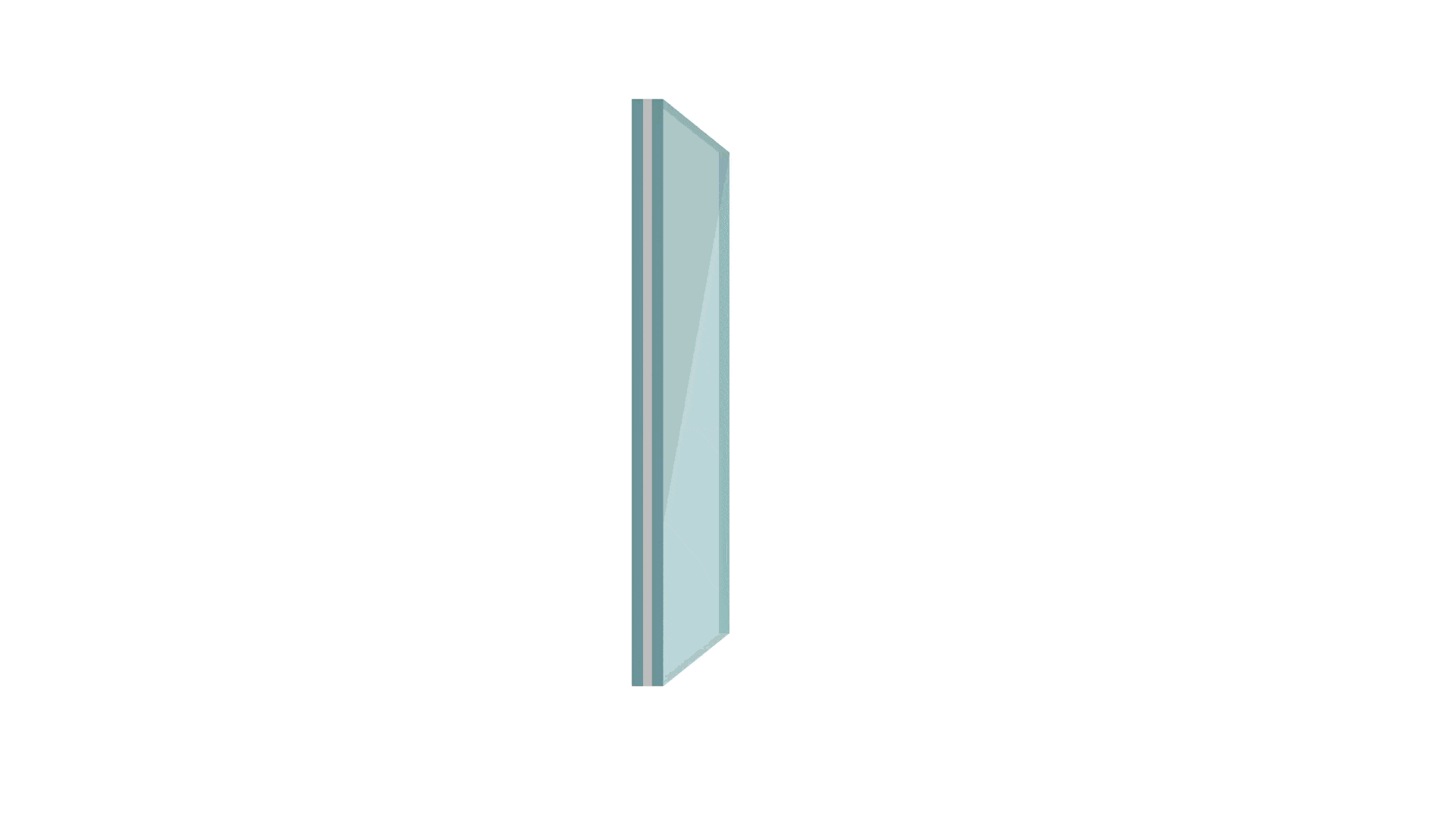 An animated illustration of a vertical glass pane with reflections and shadows.