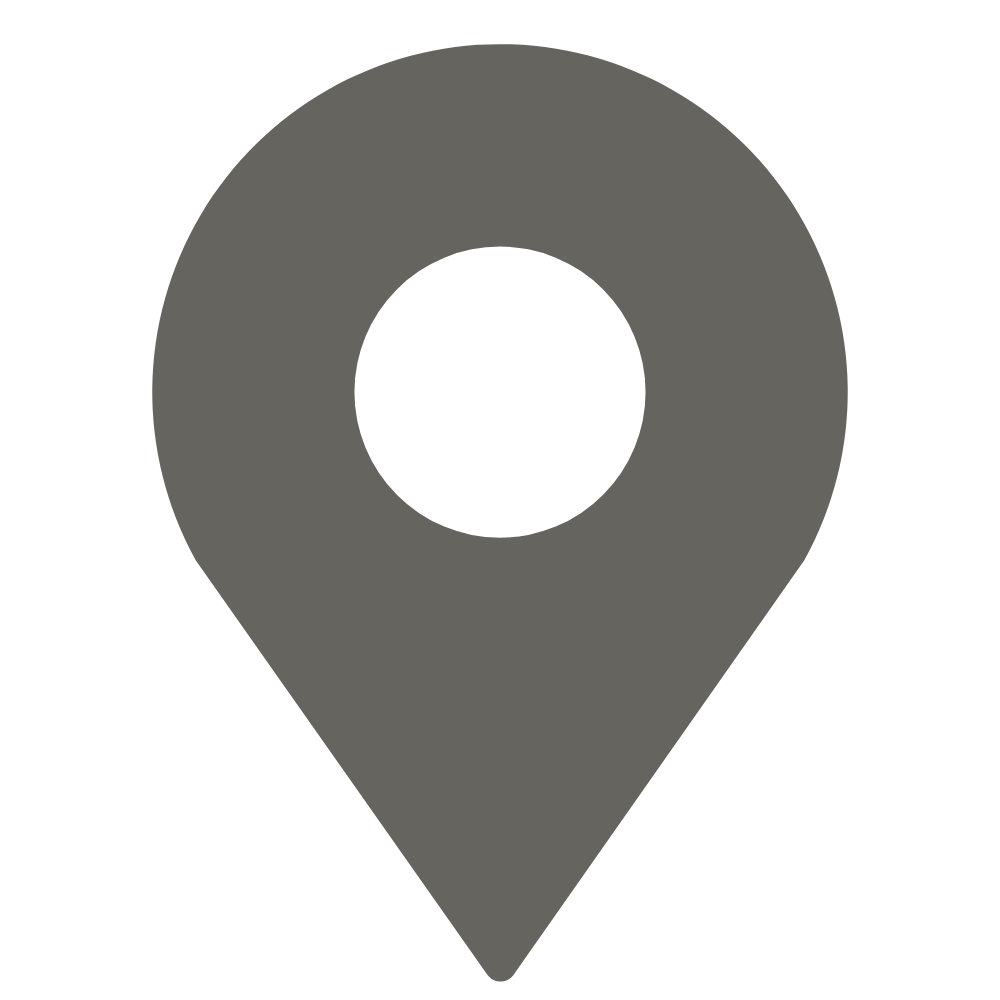 Black location pin icon with a gray outline