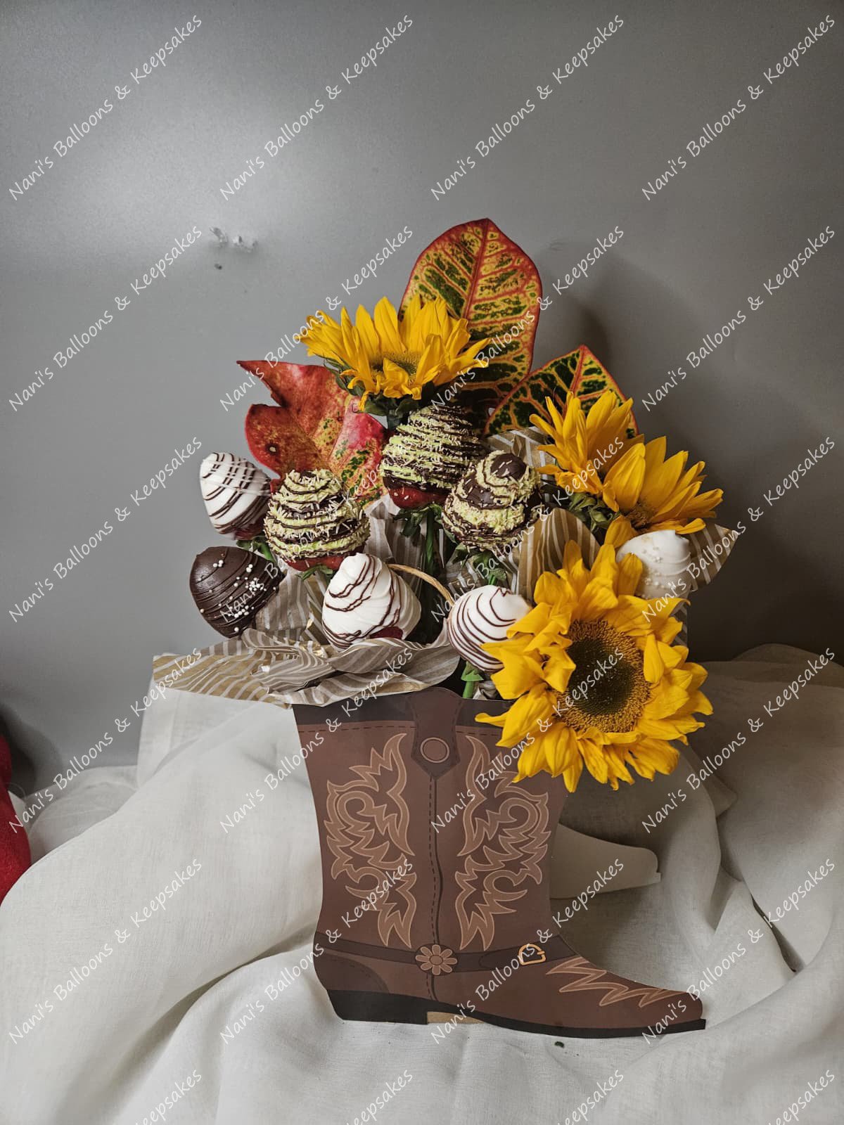Sunny Smiles Chocolate Strawberry Boot Arrangement