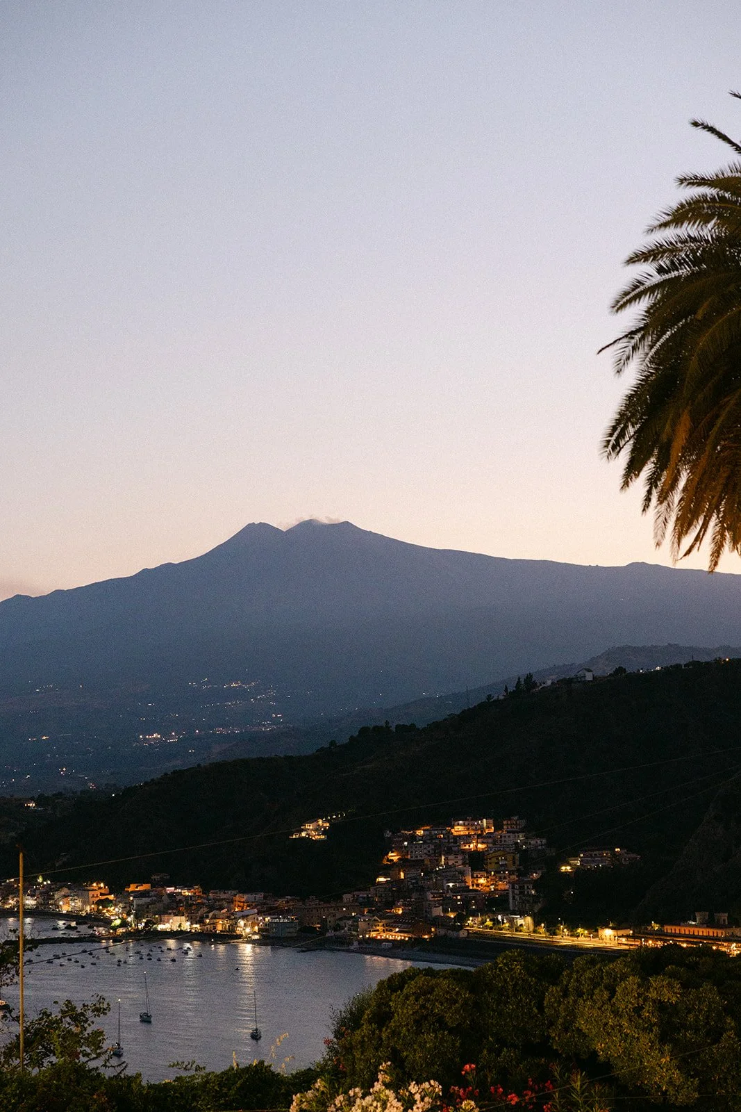 Evening view Mt Etna from Villa Mon Repos in Taormina, at the Destination Wedding planned by Alex Morabito.