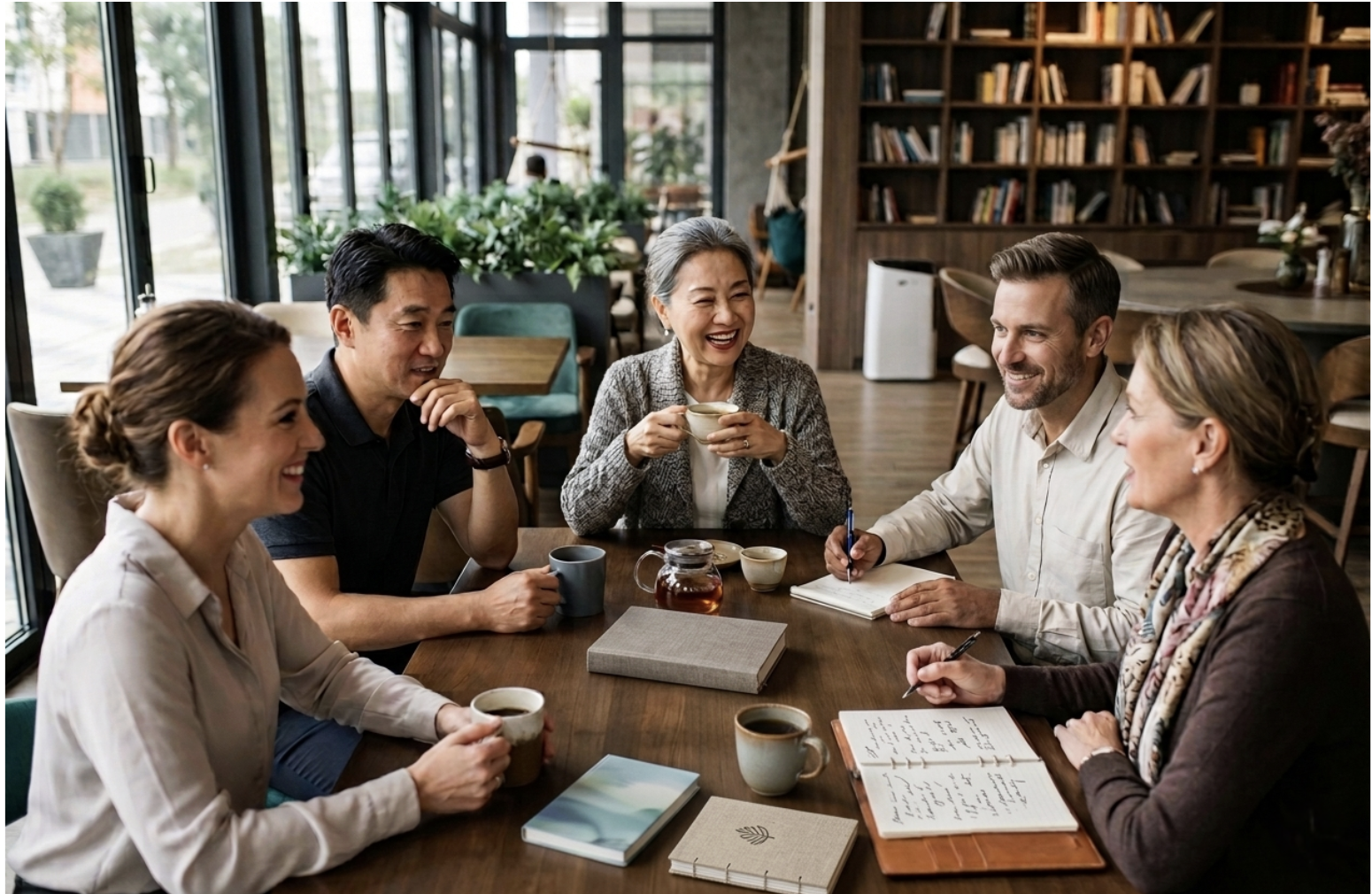 Group talking at coffee shop