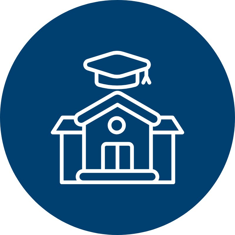 Icon of a school building with a graduation cap above.
