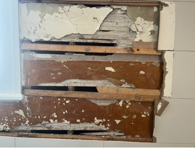 Picture showing the interior of the wall being renovated.