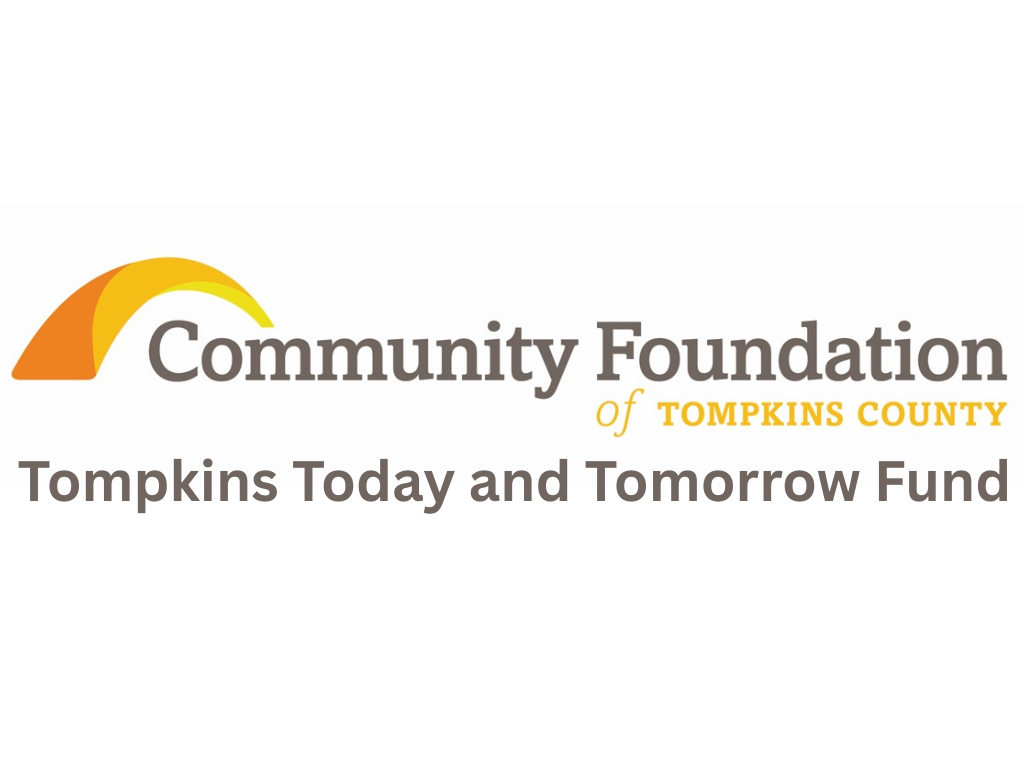 Logo for the Community Foundation of Tompkins County with a sun and rainbow graphic, text reading "Community Foundation of Tompkins County, Tompkins Today and Tomorrow Fund."