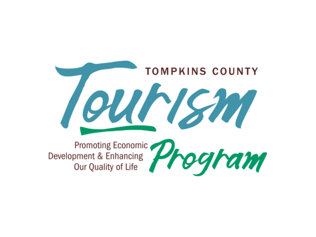 Logo for Tompkins County Tourism Program with slogan promoting economic development and quality of life.