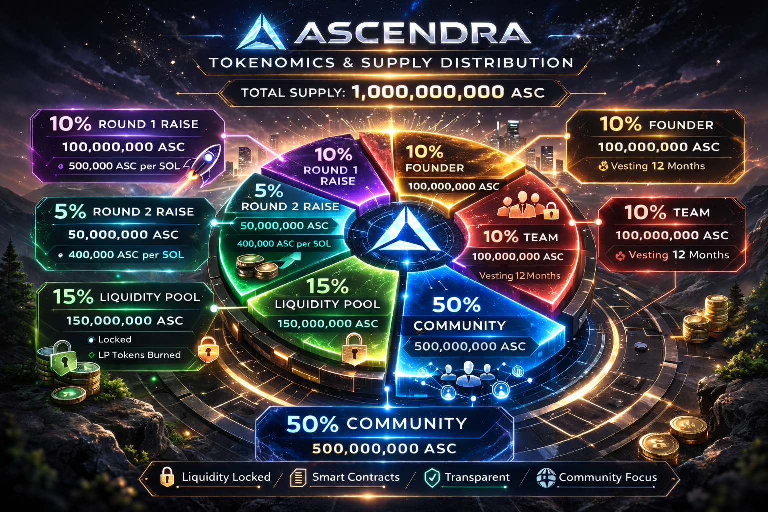 image breaking down tokenomics for ascendra.social