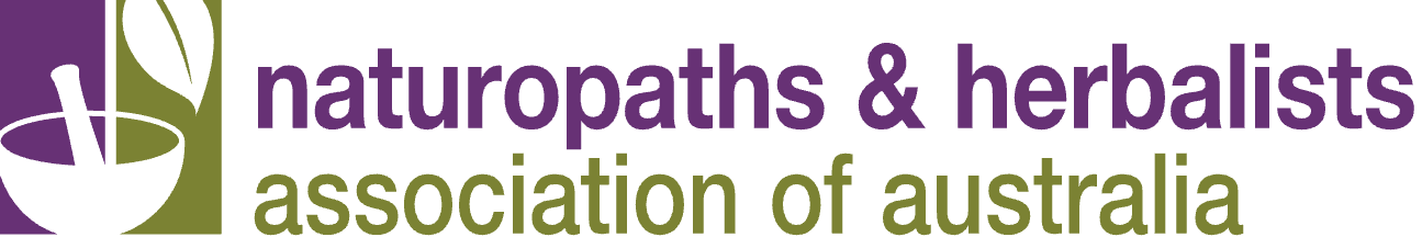 Logo for the naturopaths & herbalists association of australia with a stylized mortar and pestle and leaf design.