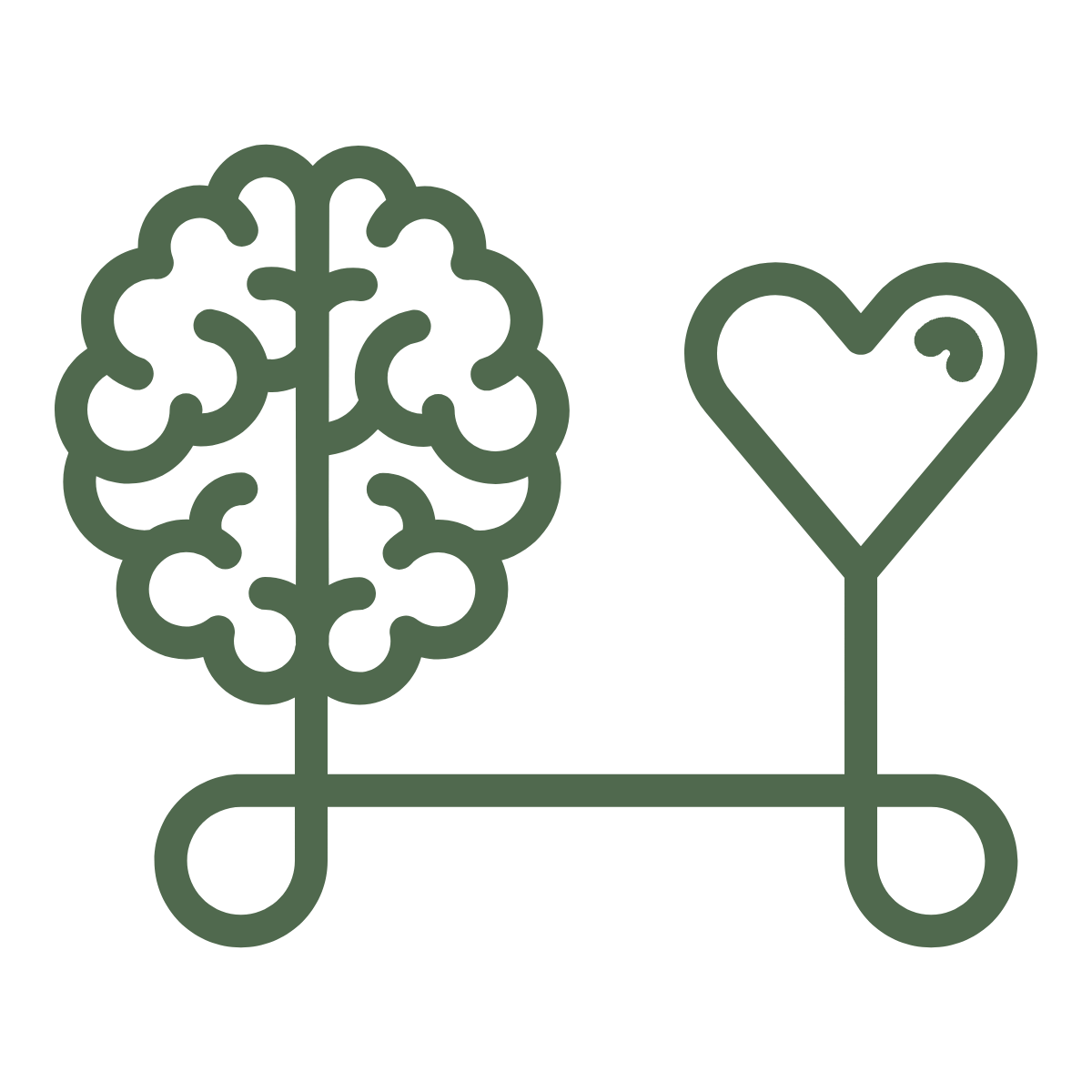 Line drawing of a brain and a heart on a wheelchair, representing mental and emotional health.