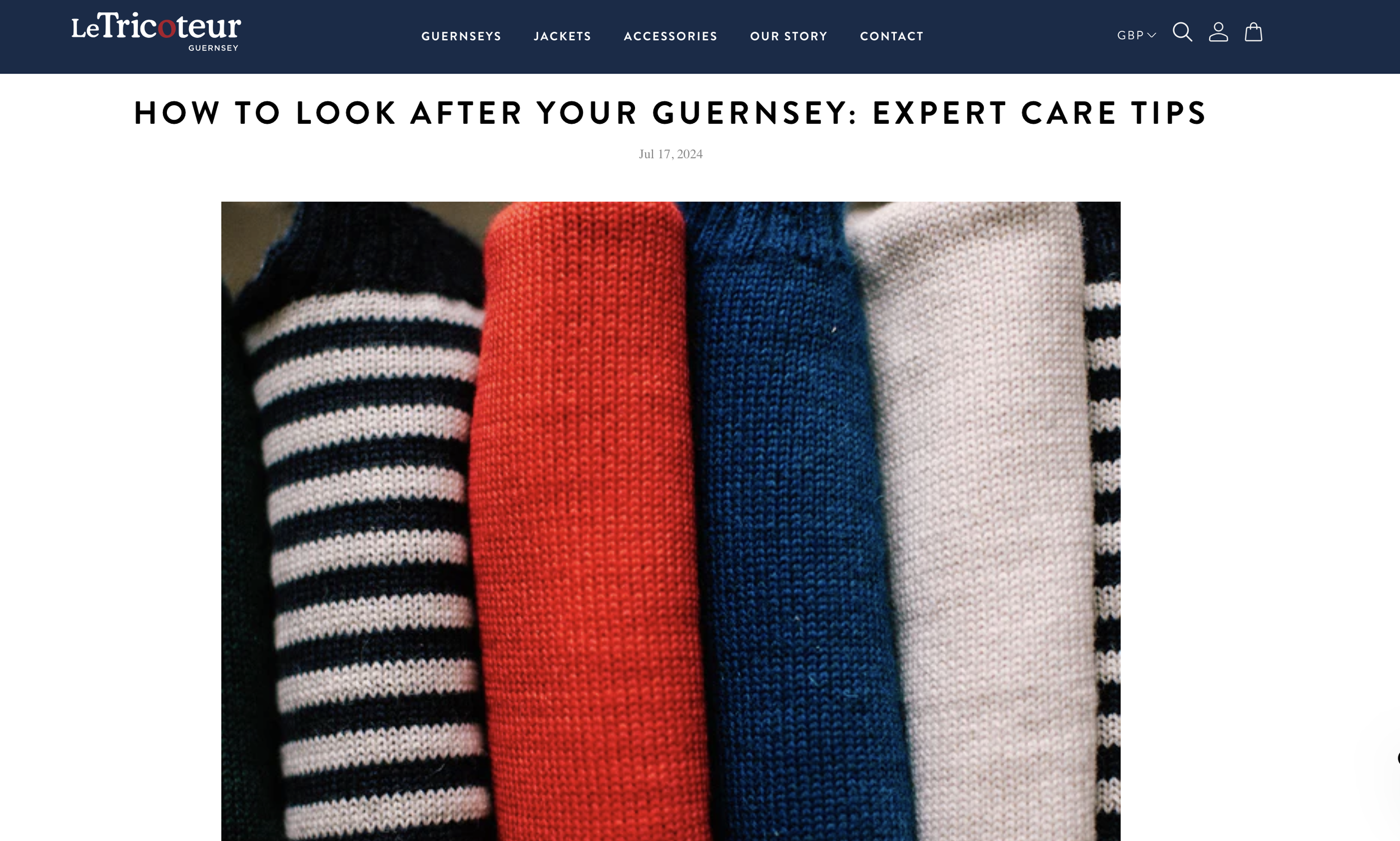 Read Knitted Guernsey Care Tips