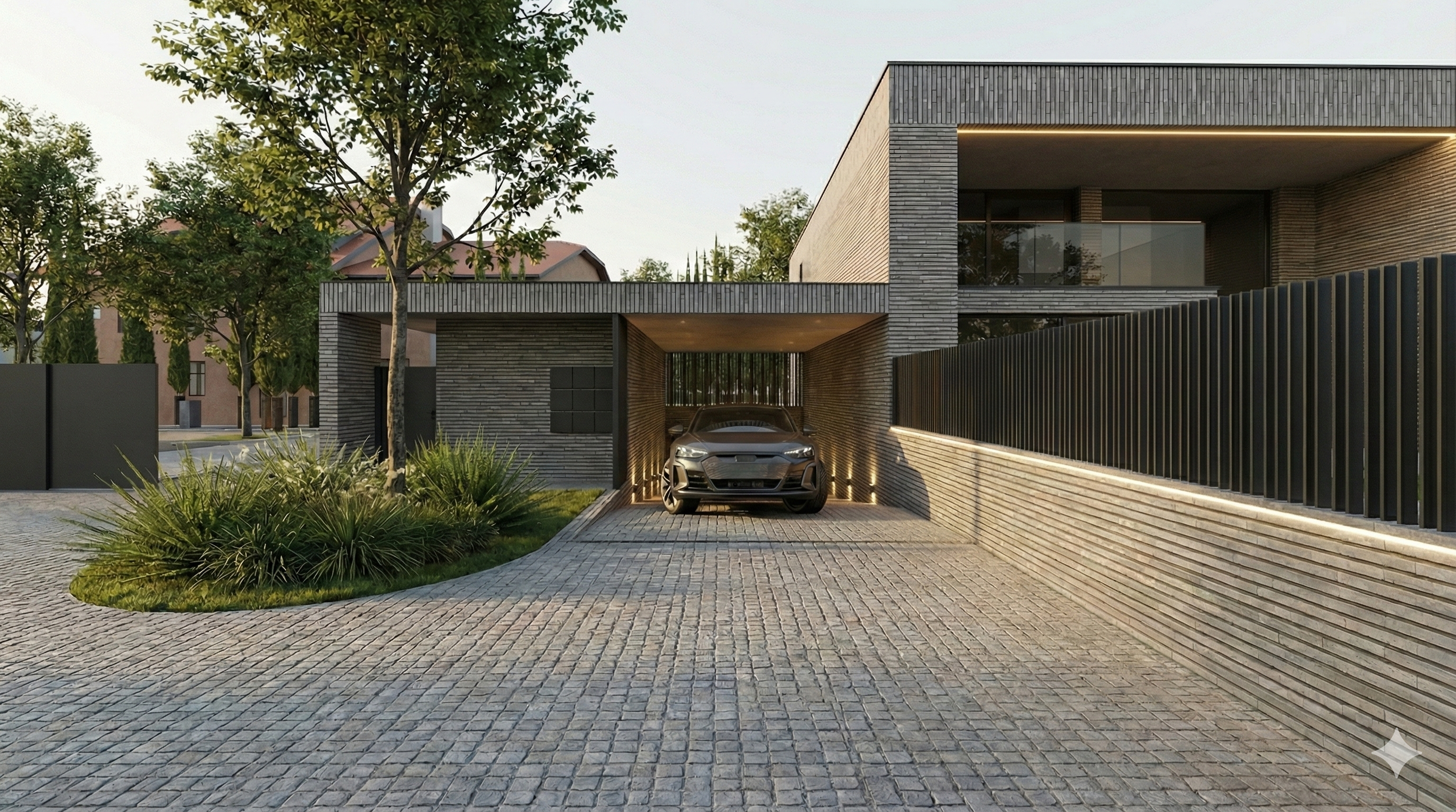  Les nouvelles constructions utilisent la brique comme matériau principal. Leur expression contemporaine contraste avec la maison historique, tout en formant une unité cohérente, intégrée au caractère du hameau et du paysage. 