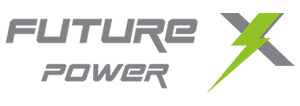 Futuristic logo with the words 'Future Power' and a green lightning bolt