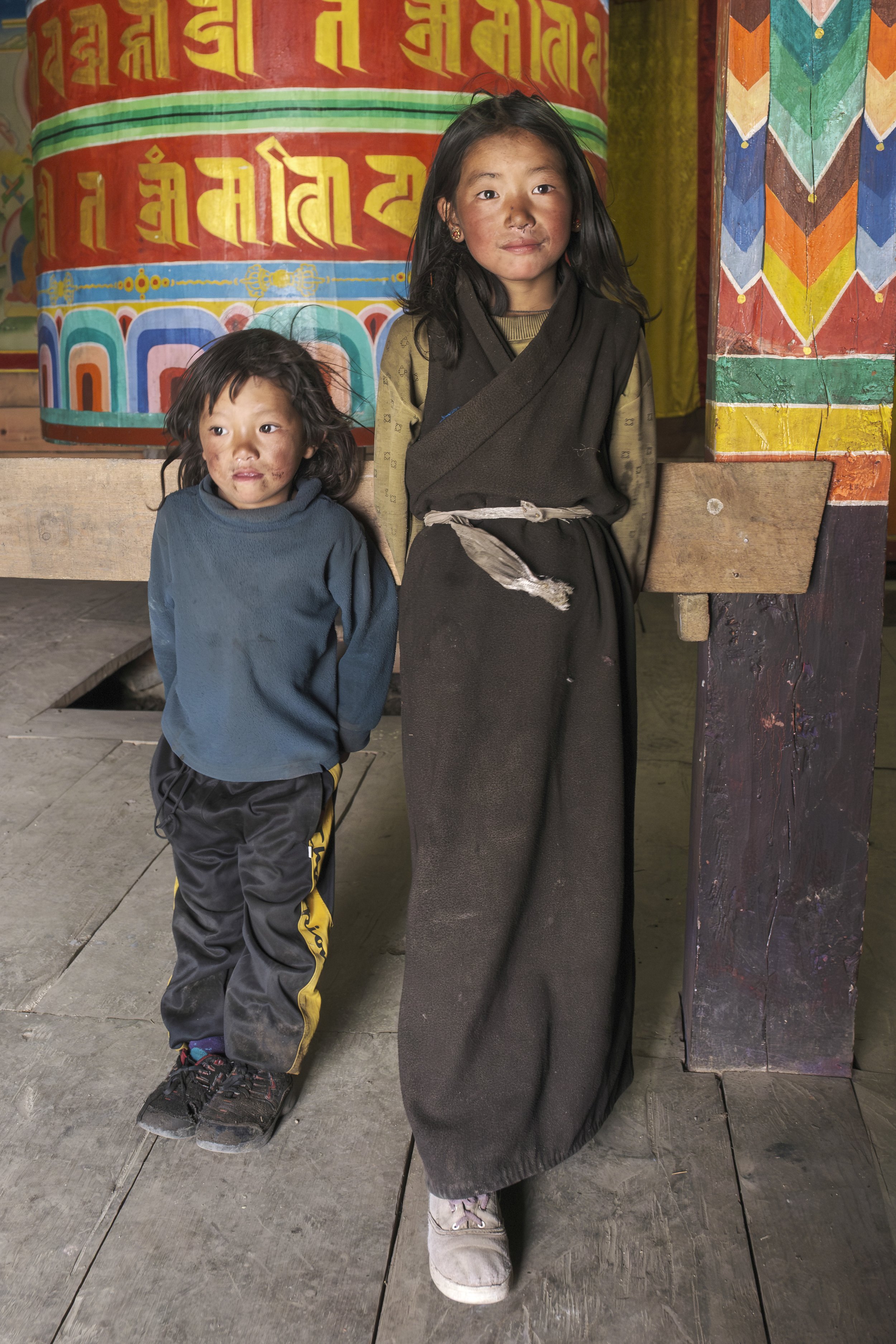 Children playing inside a monastery in Tsum Valley, Nepal.