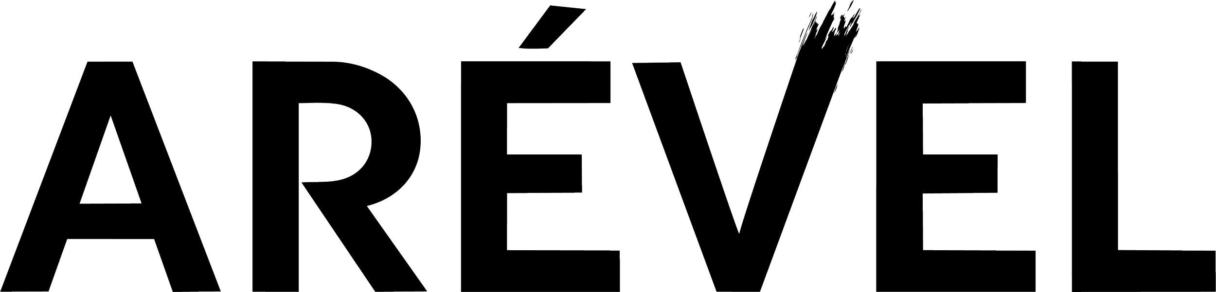 Le mot 'ARÉVEL' en lettres majuscules stylisées et en contour, avec un fond noir.