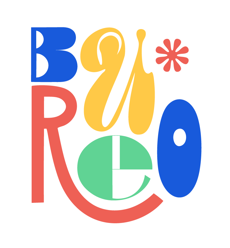 Texto colorido que dice 'Bauréo' con letras en azul, rojo, amarillo y verde, en estilo artístico y divertido.
