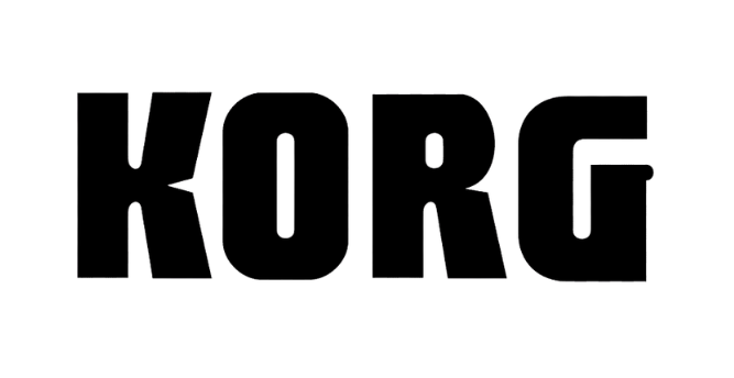 黒い太字の文字で「KORG」と書かれているロゴ