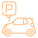 Simple line drawing of a parking sign and a car.