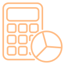 Outline of a calculator and a pie chart icon.